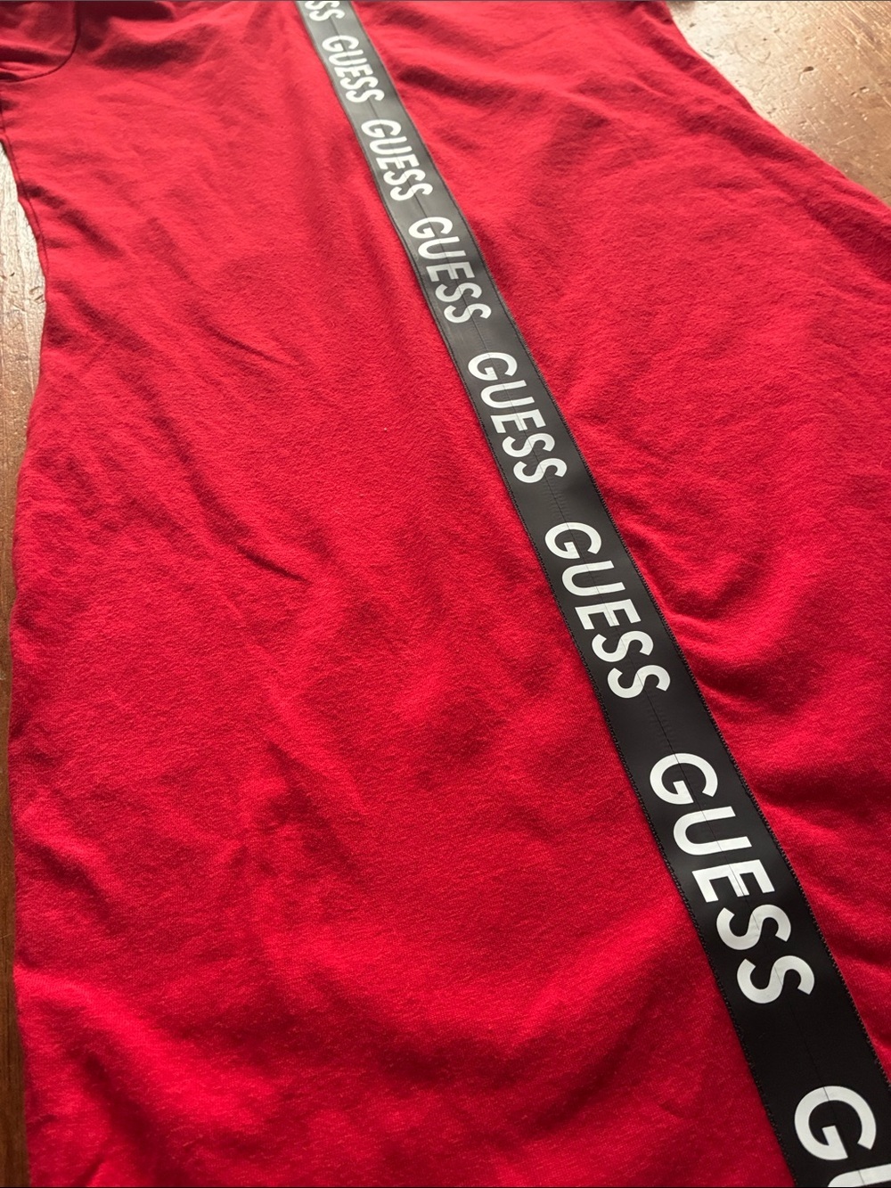 Y2K Guess Logo Zip Bodycon Dress | Off Shoulder Red Midi | Size L (Fits M-L) - Picture 4 of 7